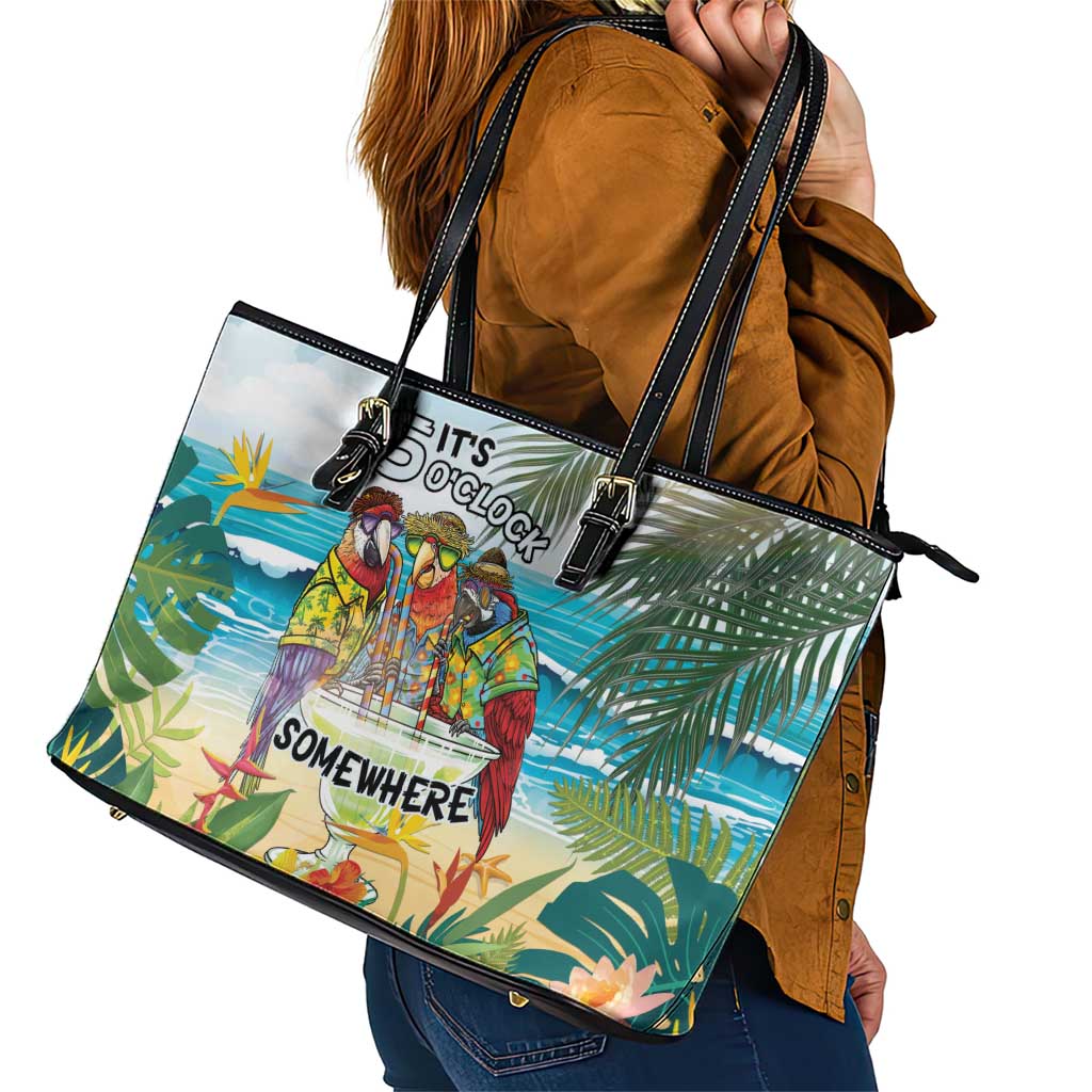 It's 5 o'clock Somewhere Leather Tote Bag Beach Party - Wonder Print Shop