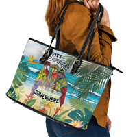 It's 5 o'clock Somewhere Leather Tote Bag Beach Party - Wonder Print Shop