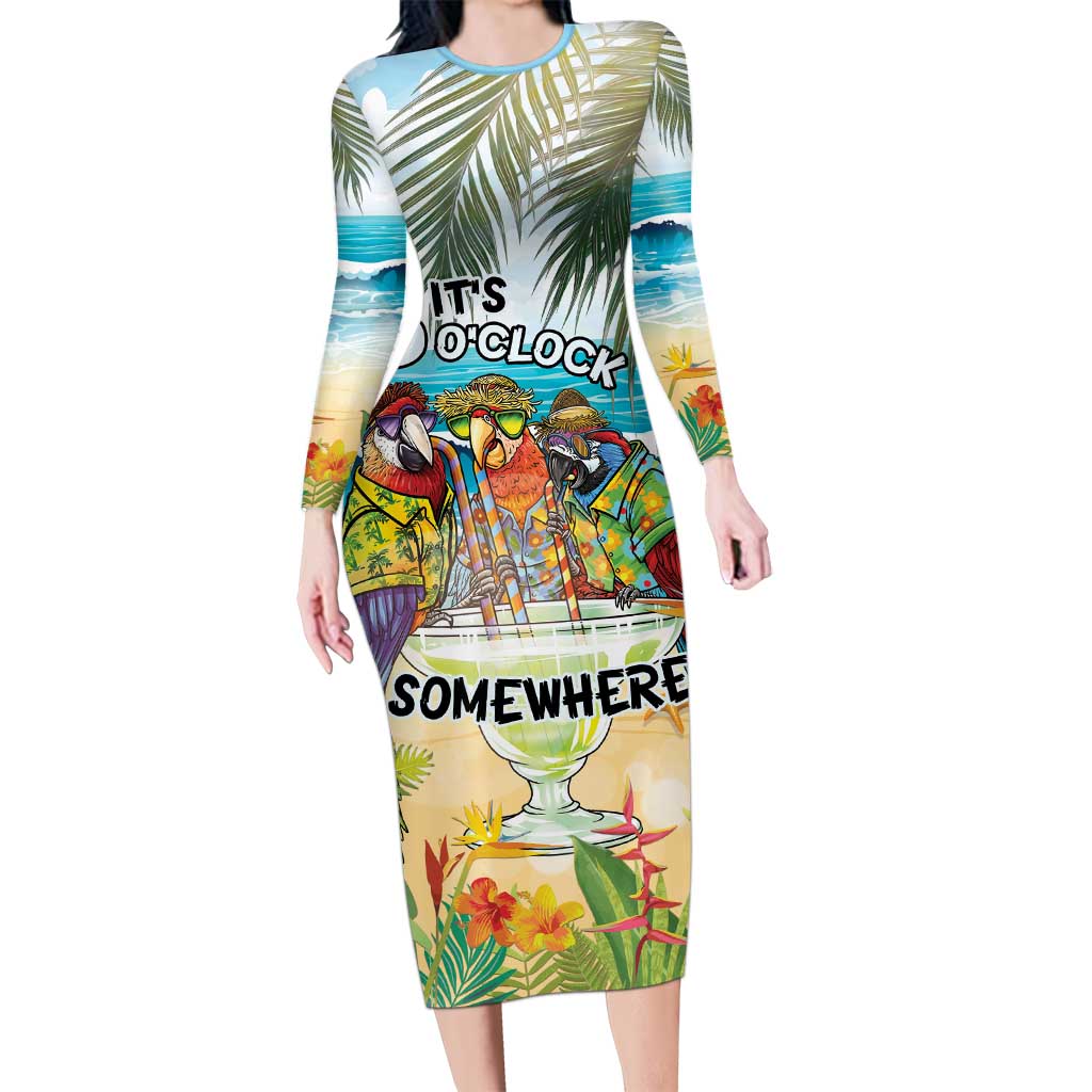 It's 5 o'clock Somewhere Long Sleeve Bodycon Dress Beach Party - Wonder Print Shop