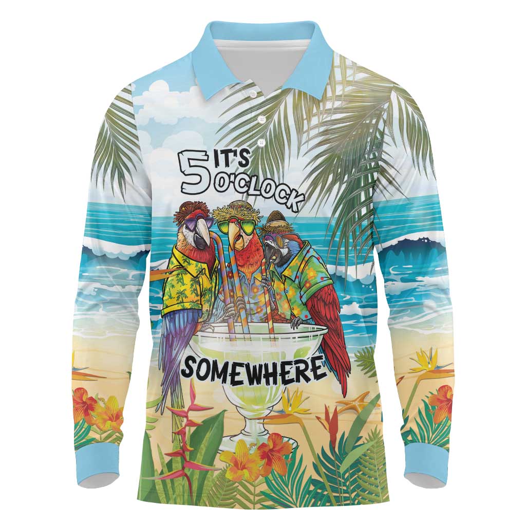 It's 5 o'clock Somewhere Long Sleeve Polo Shirt Beach Party - Wonder Print Shop