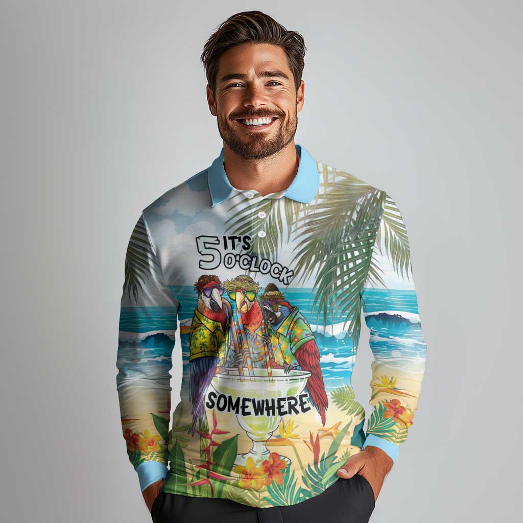 It's 5 o'clock Somewhere Long Sleeve Polo Shirt Beach Party - Wonder Print Shop