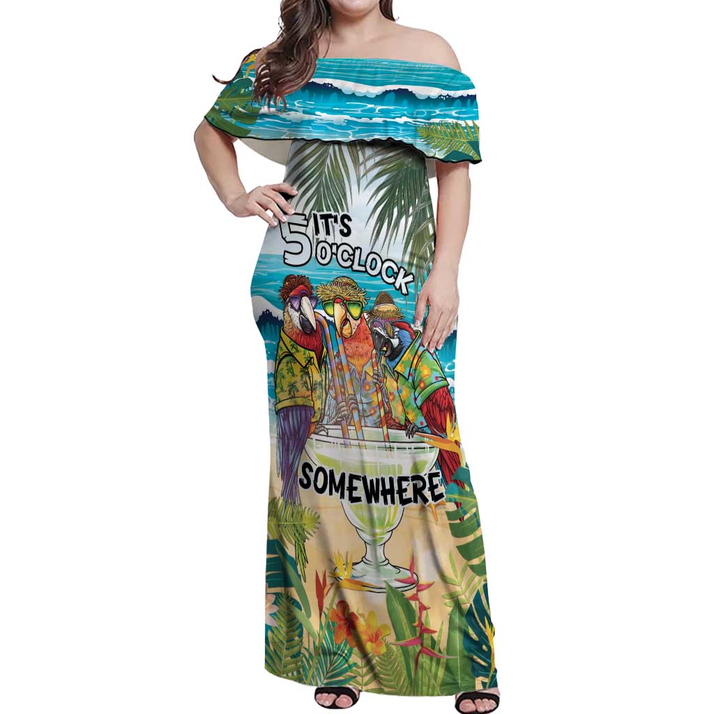 It's 5 o'clock Somewhere Off Shoulder Maxi Dress Beach Party - Wonder Print Shop