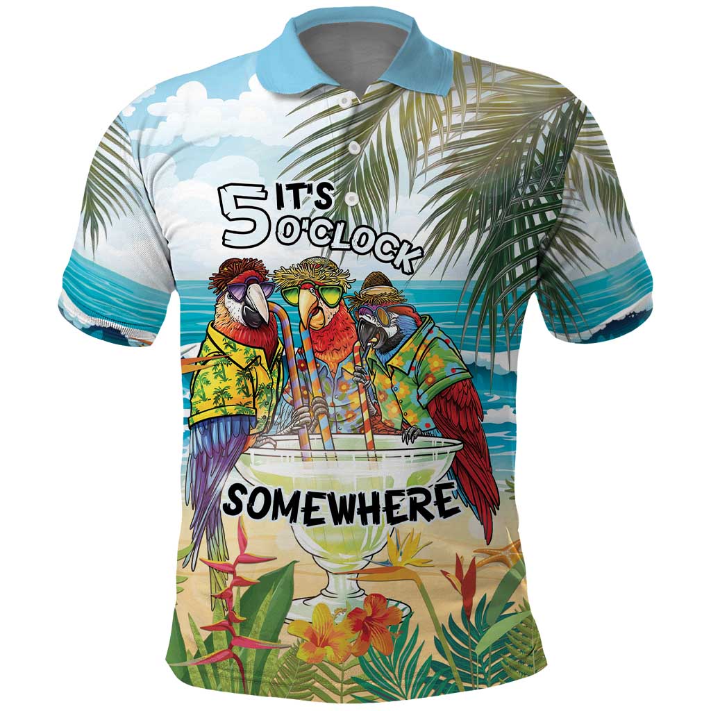 It's 5 o'clock Somewhere Polo Shirt Beach Party - Wonder Print Shop