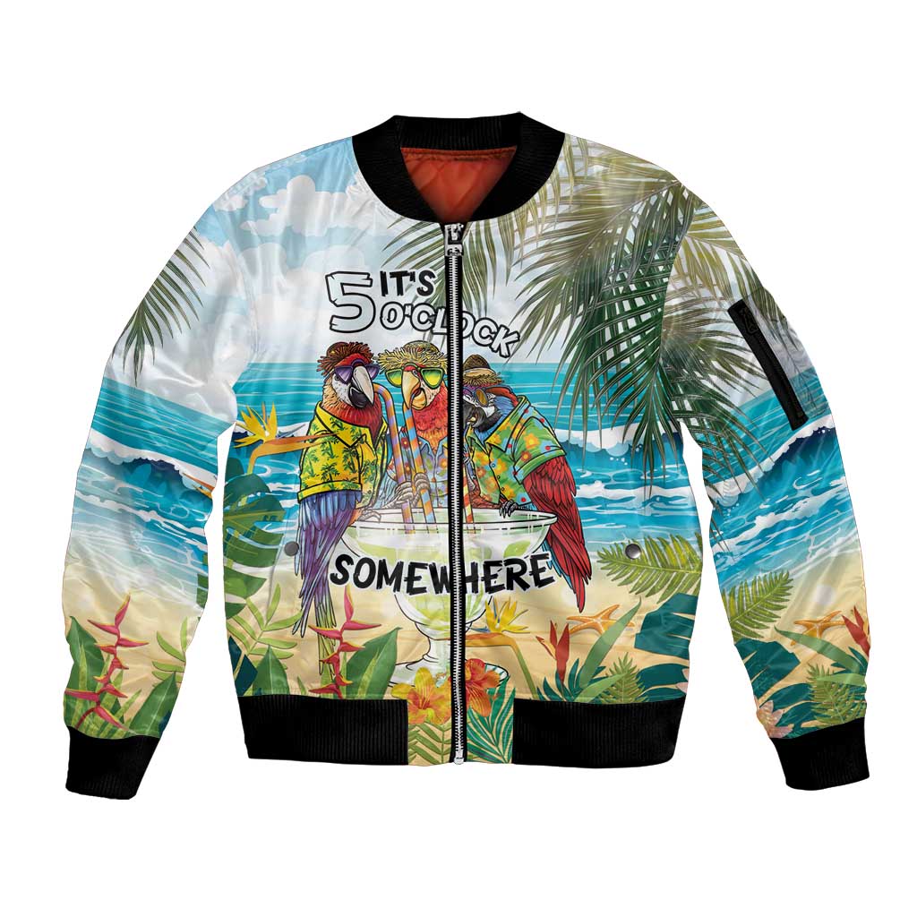 It's 5 o'clock Somewhere Sleeve Zip Bomber Jacket Beach Party - Wonder Print Shop