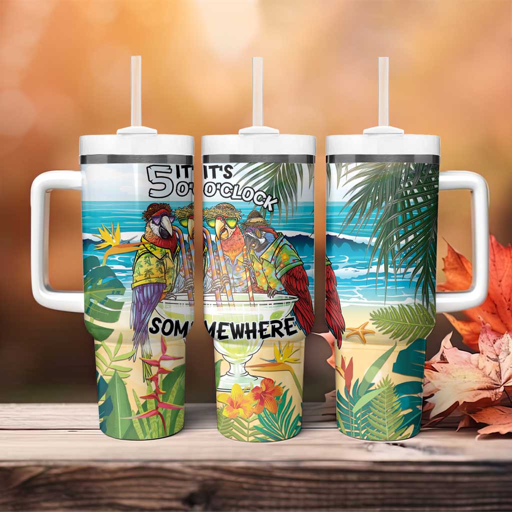 It's 5 o'clock Somewhere Tumbler With Handle Beach Party - Wonder Print Shop