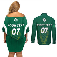 Personalised Ireland Rugby Couples Matching Off Shoulder Short Dress and Long Sleeve Button Shirts World Cup 2023 GO Shamrocks LT7 - Wonder Print Shop