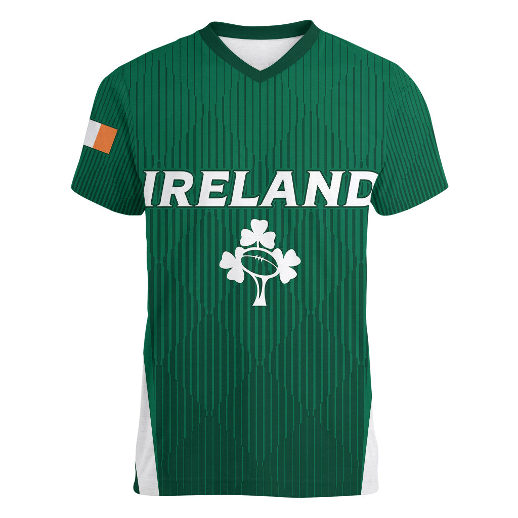 Personalised Ireland Rugby Women V Neck T Shirt World Cup 2023 GO Shamrocks - Wonder Print Shop