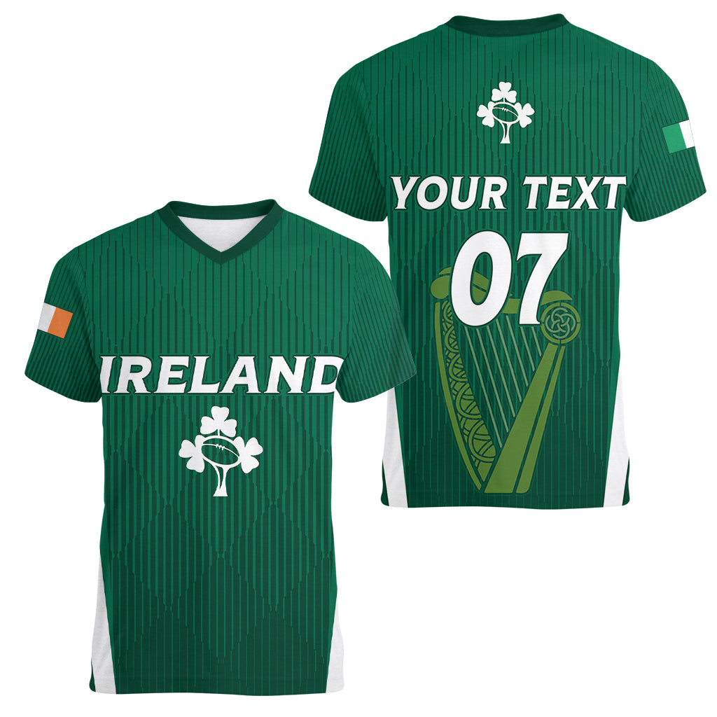Personalised Ireland Rugby Women V Neck T Shirt World Cup 2023 GO Shamrocks - Wonder Print Shop