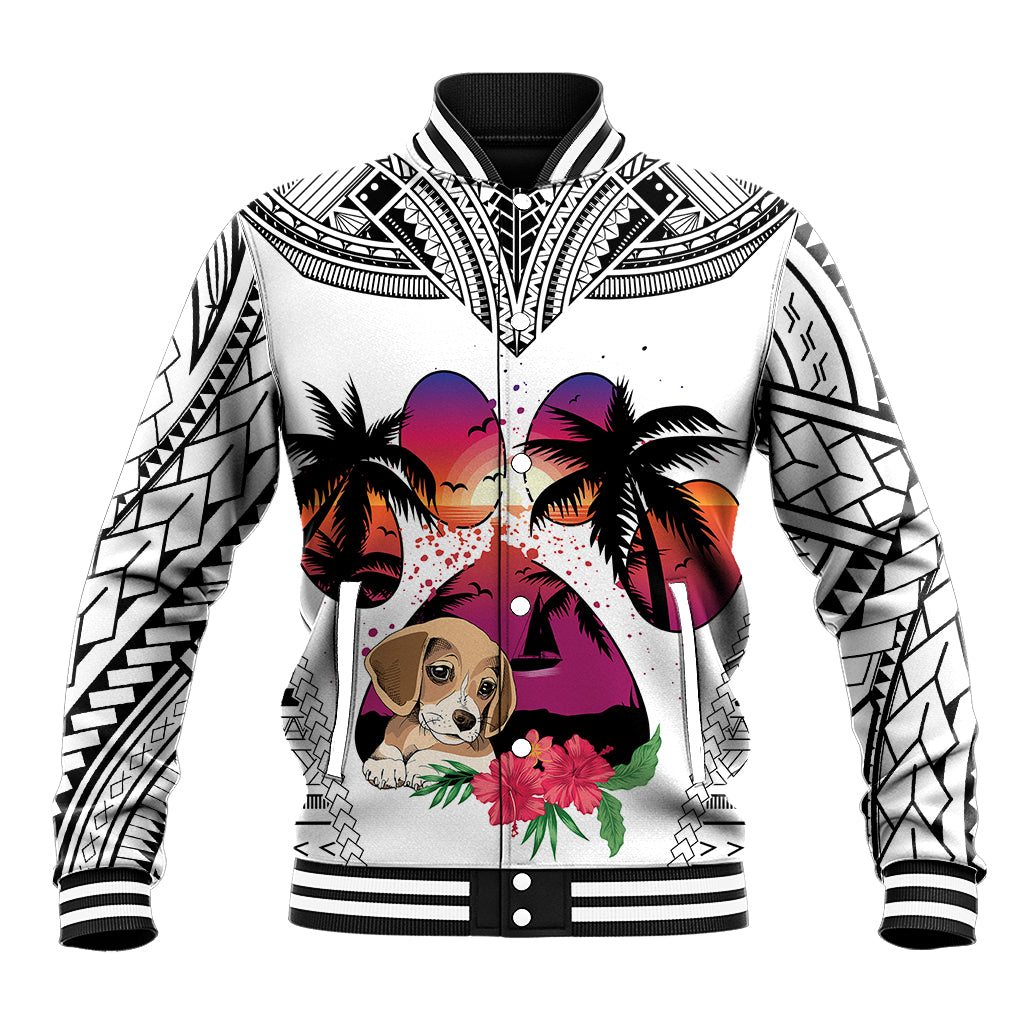 Polynesian Baseball Jacket Dog Lover With Beagle - Sunset At The Beach White Ver LT7 - Wonder Print Shop