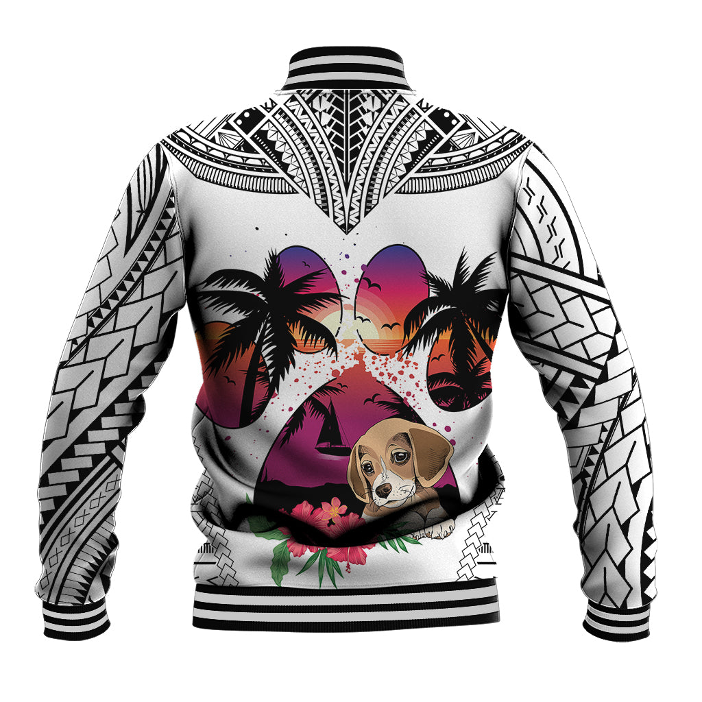 Polynesian Baseball Jacket Dog Lover With Beagle - Sunset At The Beach White Ver LT7 - Wonder Print Shop