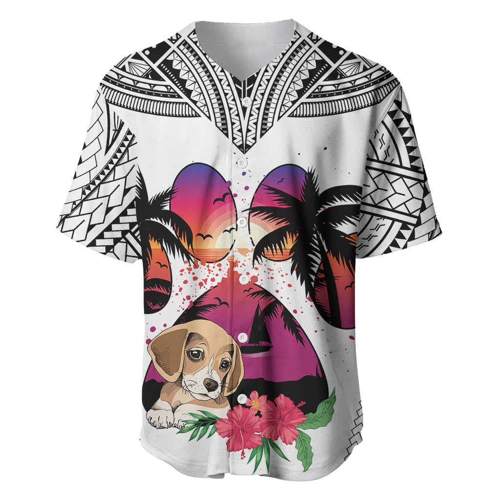 Polynesian Baseball Jersey Dog Lover With Beagle - Sunset At The Beach White Ver LT7 - Wonder Print Shop