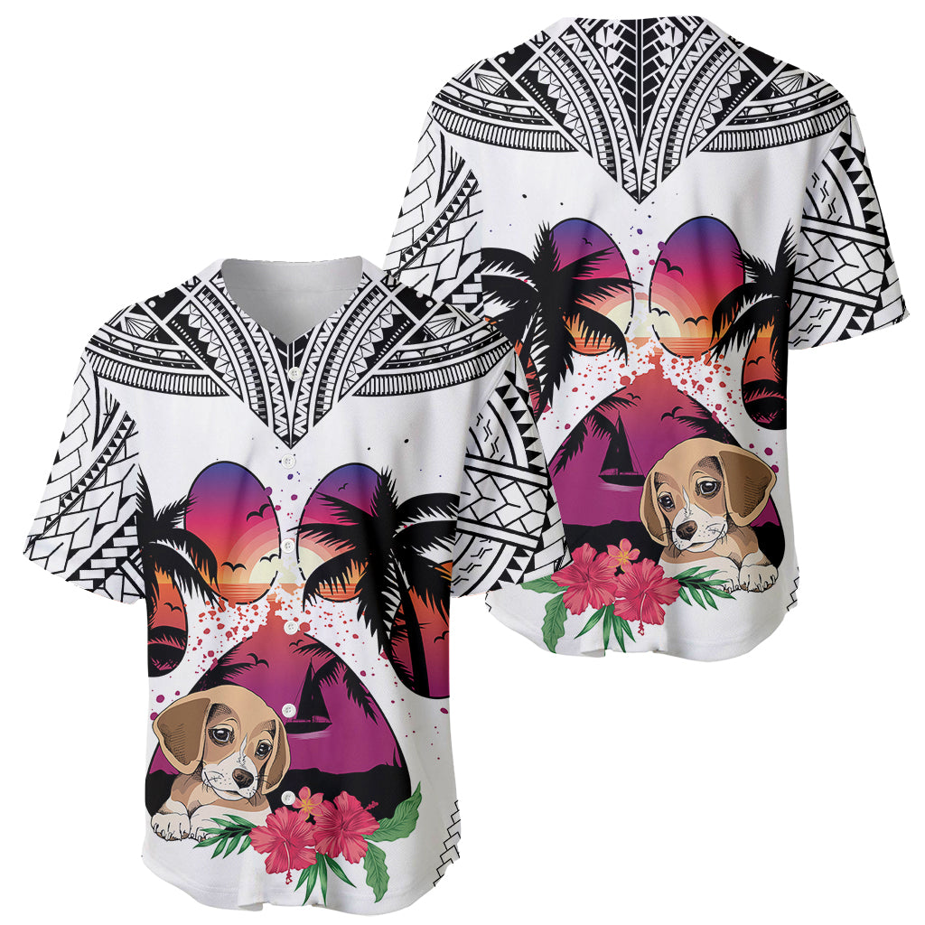 Polynesian Baseball Jersey Dog Lover With Beagle - Sunset At The Beach White Ver LT7 - Wonder Print Shop