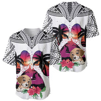 Polynesian Baseball Jersey Dog Lover With Beagle - Sunset At The Beach White Ver LT7 - Wonder Print Shop