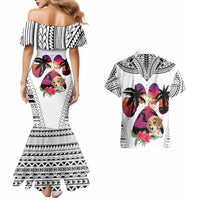 Polynesian Couples Matching Mermaid Dress and Hawaiian Shirt Dog Lover With Beagle - Sunset At The Beach White Ver LT7 - Wonder Print Shop