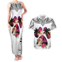 Polynesian Couples Matching Tank Maxi Dress and Hawaiian Shirt Dog Lover With Beagle - Sunset At The Beach White Ver LT7 - Wonder Print Shop