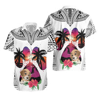 Polynesian Hawaiian Shirt Dog Lover With Beagle - Sunset At The Beach White Ver - Wonder Print Shop