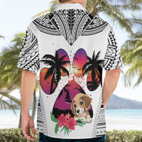 Polynesian Hawaiian Shirt Dog Lover With Beagle - Sunset At The Beach White Ver - Wonder Print Shop