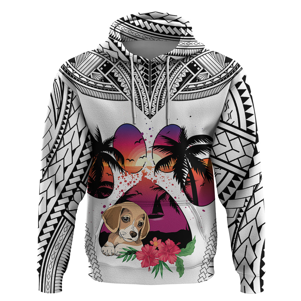 Polynesian Hoodie Dog Lover With Beagle - Sunset At The Beach White Ver - Wonder Print Shop