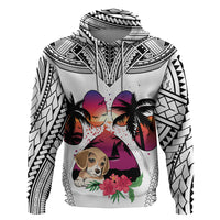 Polynesian Hoodie Dog Lover With Beagle - Sunset At The Beach White Ver - Wonder Print Shop