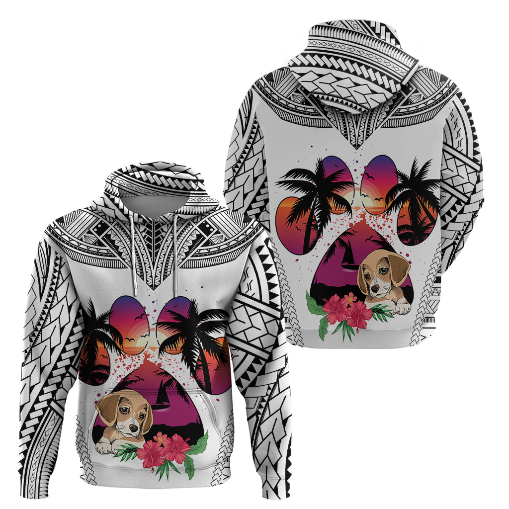 Polynesian Hoodie Dog Lover With Beagle - Sunset At The Beach White Ver - Wonder Print Shop
