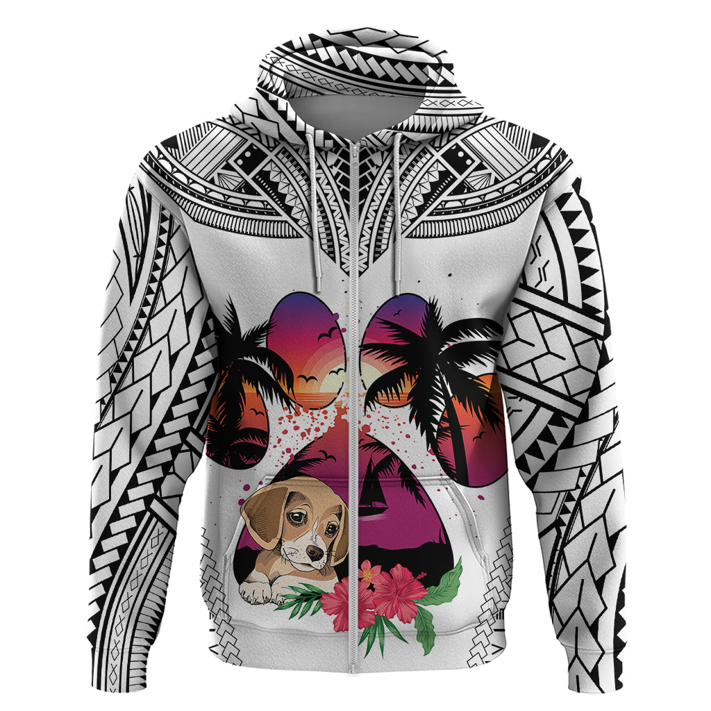 Polynesian Hoodie Dog Lover With Beagle - Sunset At The Beach White Ver - Wonder Print Shop
