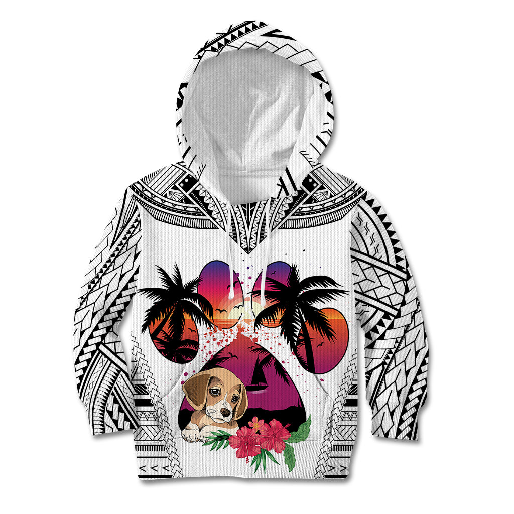 Polynesian Kid Hoodie Dog Lover With Beagle - Sunset At The Beach White Ver - Wonder Print Shop