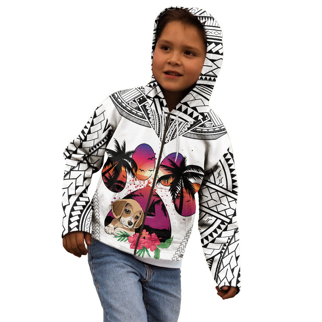 Polynesian Kid Hoodie Dog Lover With Beagle - Sunset At The Beach White Ver - Wonder Print Shop