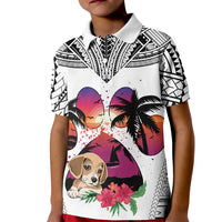 Polynesian Kid Polo Shirt Dog Lover With Beagle - Sunset At The Beach White Ver - Wonder Print Shop