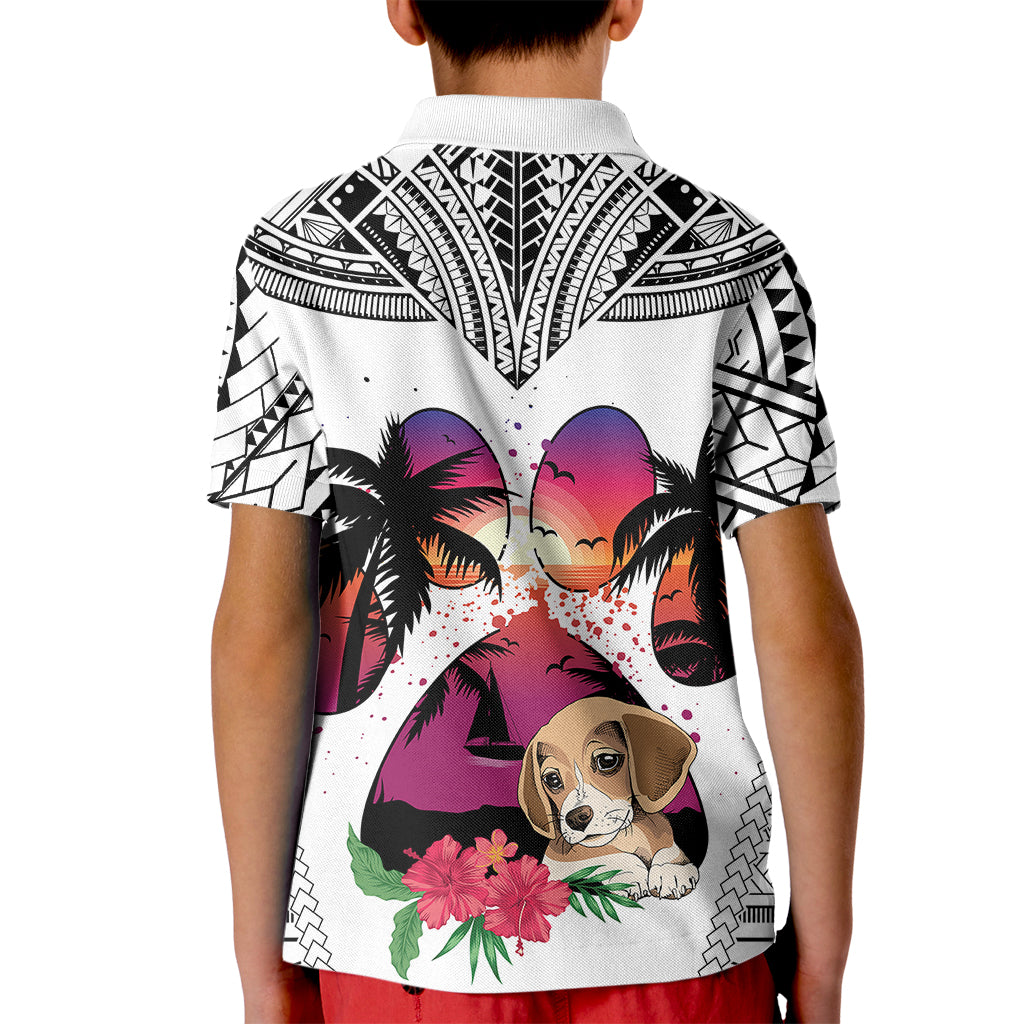Polynesian Kid Polo Shirt Dog Lover With Beagle - Sunset At The Beach White Ver - Wonder Print Shop