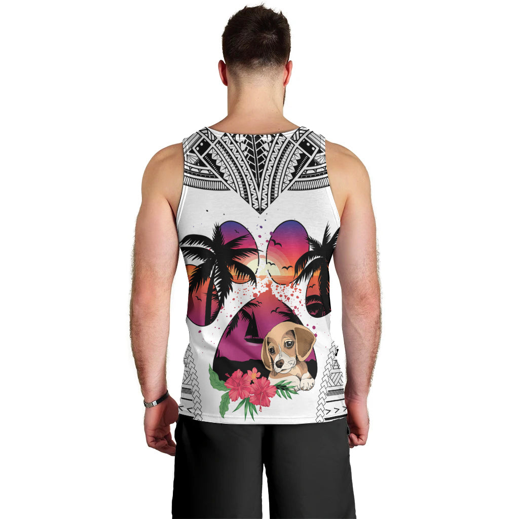 polynesian-men-tank-top-dog-lover-with-beagle-sunset-at-the-beach-white-ver