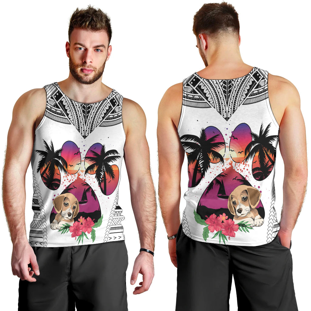 polynesian-men-tank-top-dog-lover-with-beagle-sunset-at-the-beach-white-ver