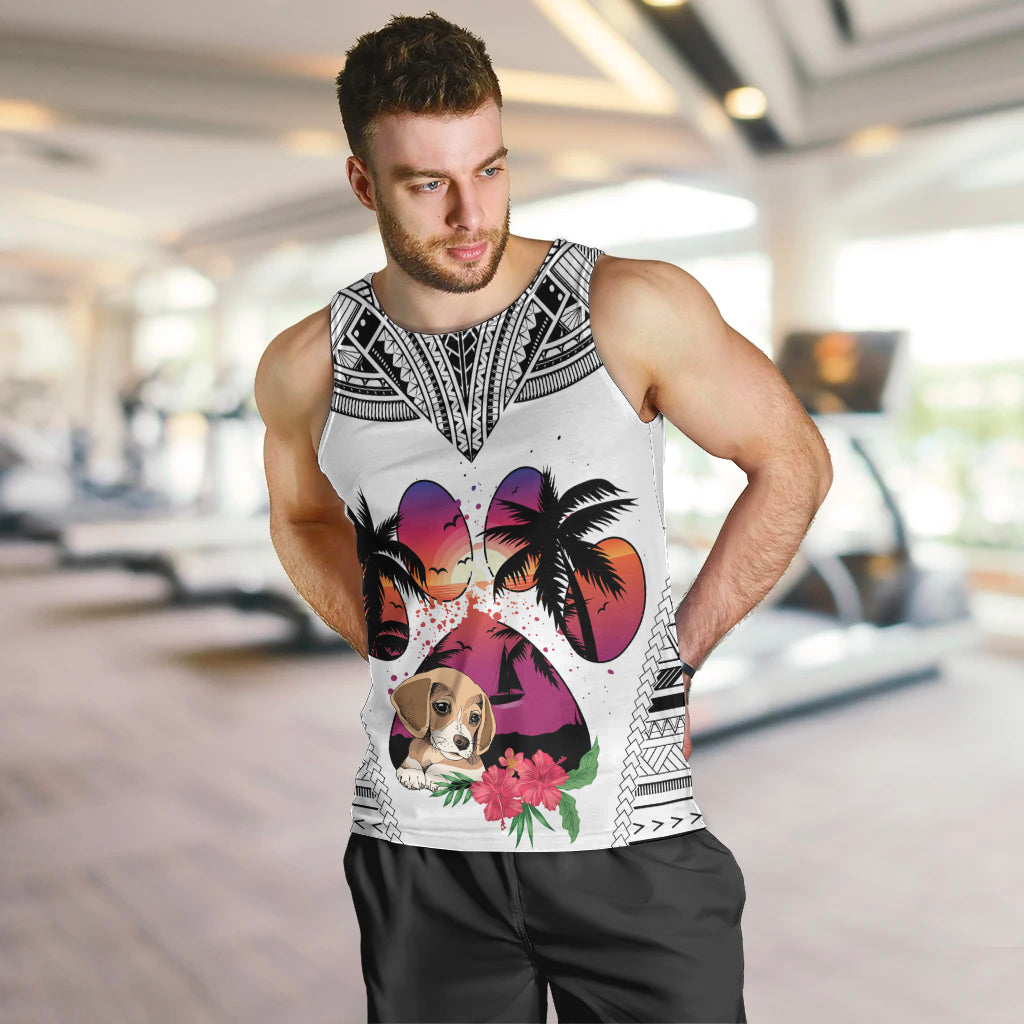 polynesian-men-tank-top-dog-lover-with-beagle-sunset-at-the-beach-white-ver