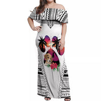Polynesian Off Shoulder Maxi Dress Dog Lover With Beagle - Sunset At The Beach White Ver - Wonder Print Shop