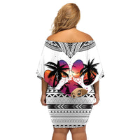 Polynesian Off Shoulder Short Dress Dog Lover With Beagle - Sunset At The Beach White Ver - Wonder Print Shop