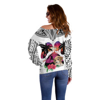 Polynesian Off Shoulder Sweater Dog Lover With Beagle - Sunset At The Beach White Ver - Wonder Print Shop