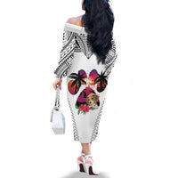 Polynesian Off The Shoulder Long Sleeve Dress Dog Lover With Beagle - Sunset At The Beach White Ver - Wonder Print Shop
