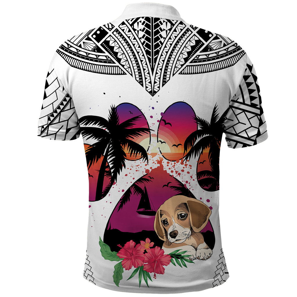 Polynesian Polo Shirt Dog Lover With Beagle - Sunset At The Beach White Ver - Wonder Print Shop