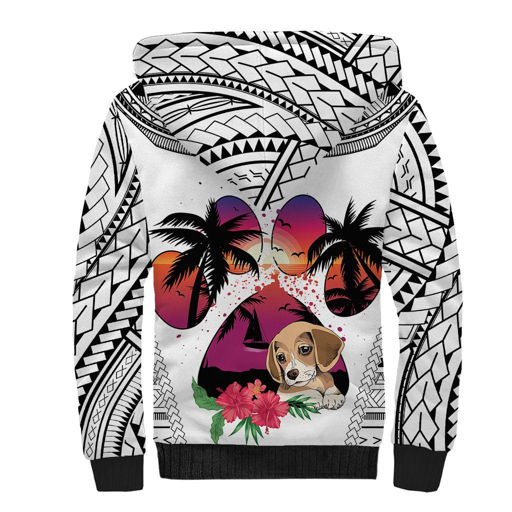 Polynesian Sherpa Hoodie Dog Lover With Beagle - Sunset At The Beach White Ver - Wonder Print Shop