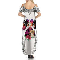 Polynesian Summer Maxi Dress Dog Lover With Beagle - Sunset At The Beach White Ver - Wonder Print Shop