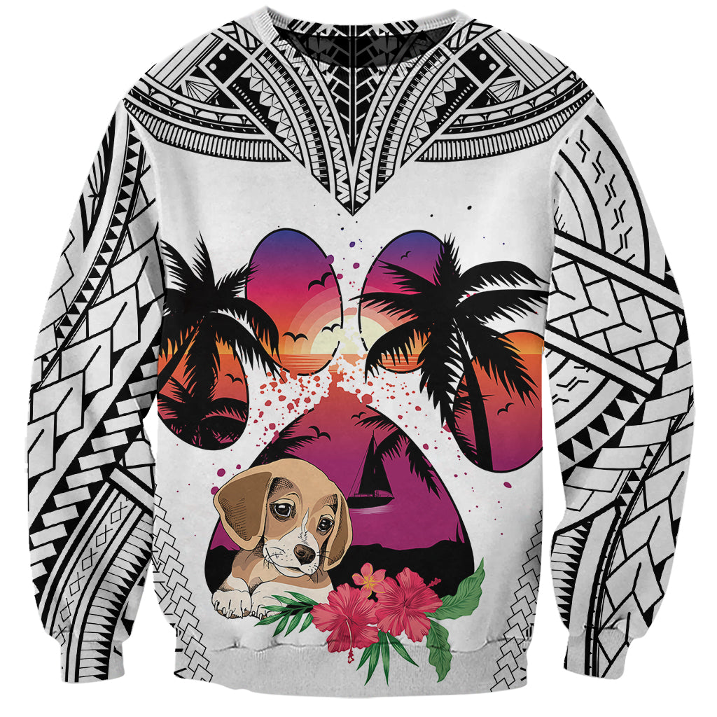 Polynesian Sweatshirt Dog Lover With Beagle - Sunset At The Beach White Ver - Wonder Print Shop