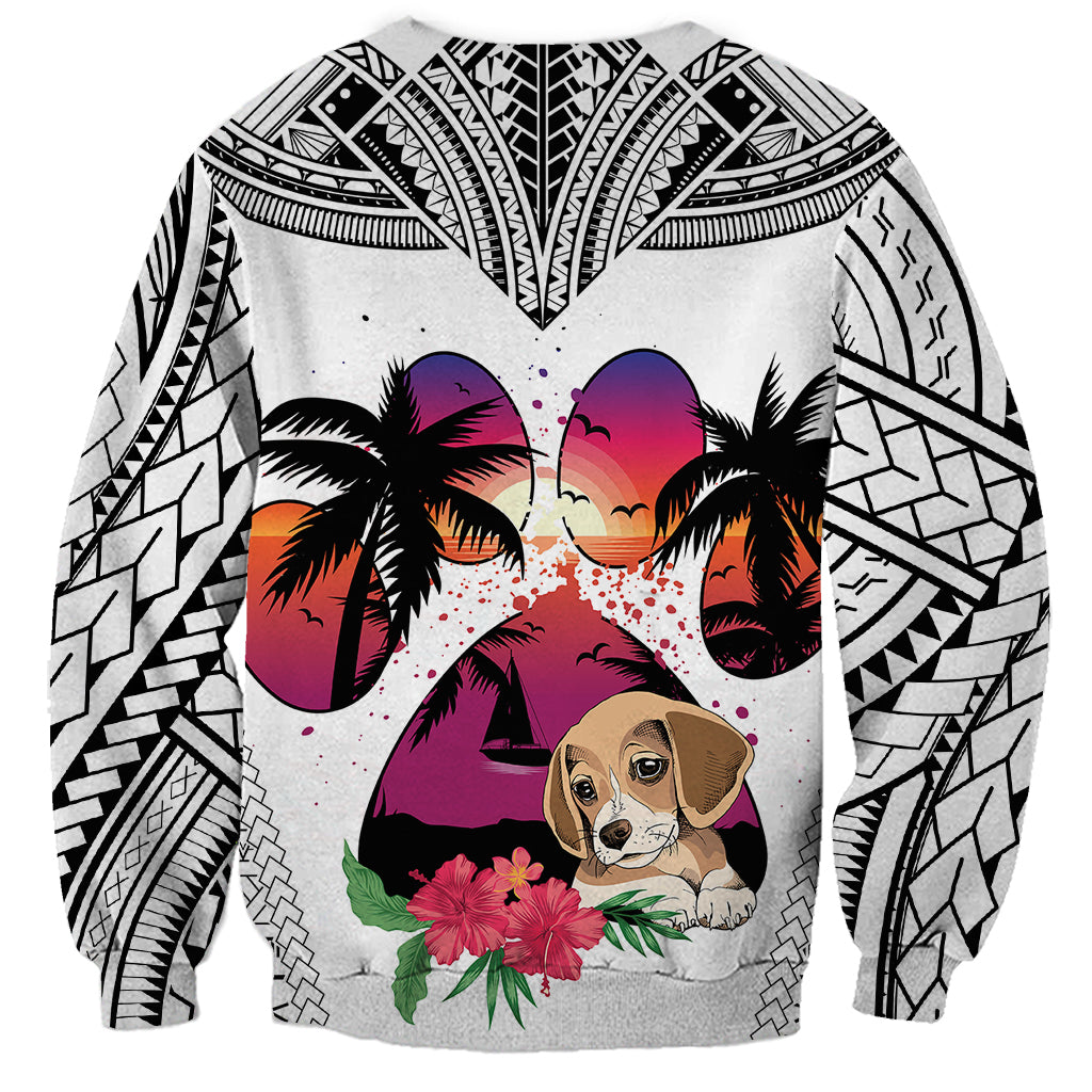 Polynesian Sweatshirt Dog Lover With Beagle - Sunset At The Beach White Ver - Wonder Print Shop