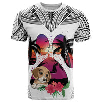Polynesian T Shirt Dog Lover With Beagle - Sunset At The Beach White Ver - Wonder Print Shop
