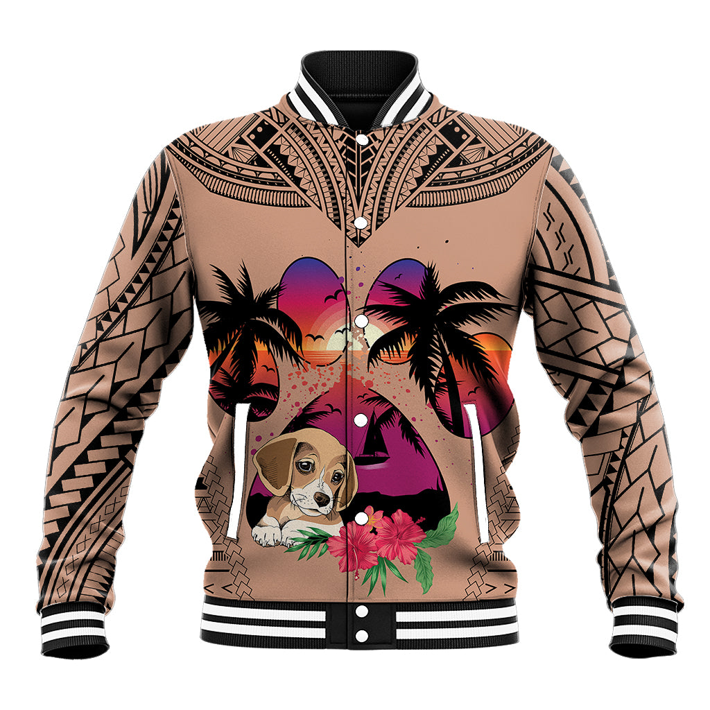 Polynesian Baseball Jacket Dog Lover With Beagle - Sunset At The Beach Brown Ver LT7 - Wonder Print Shop