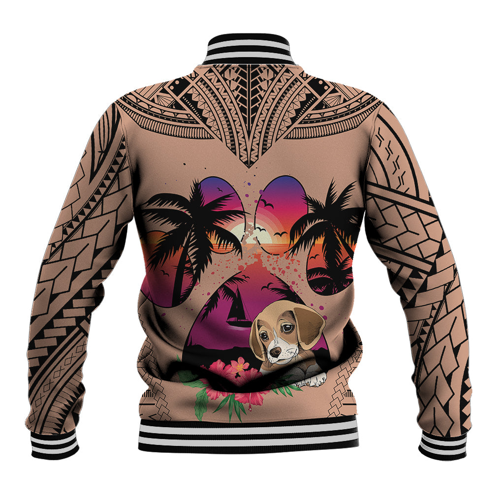 Polynesian Baseball Jacket Dog Lover With Beagle - Sunset At The Beach Brown Ver LT7 - Wonder Print Shop