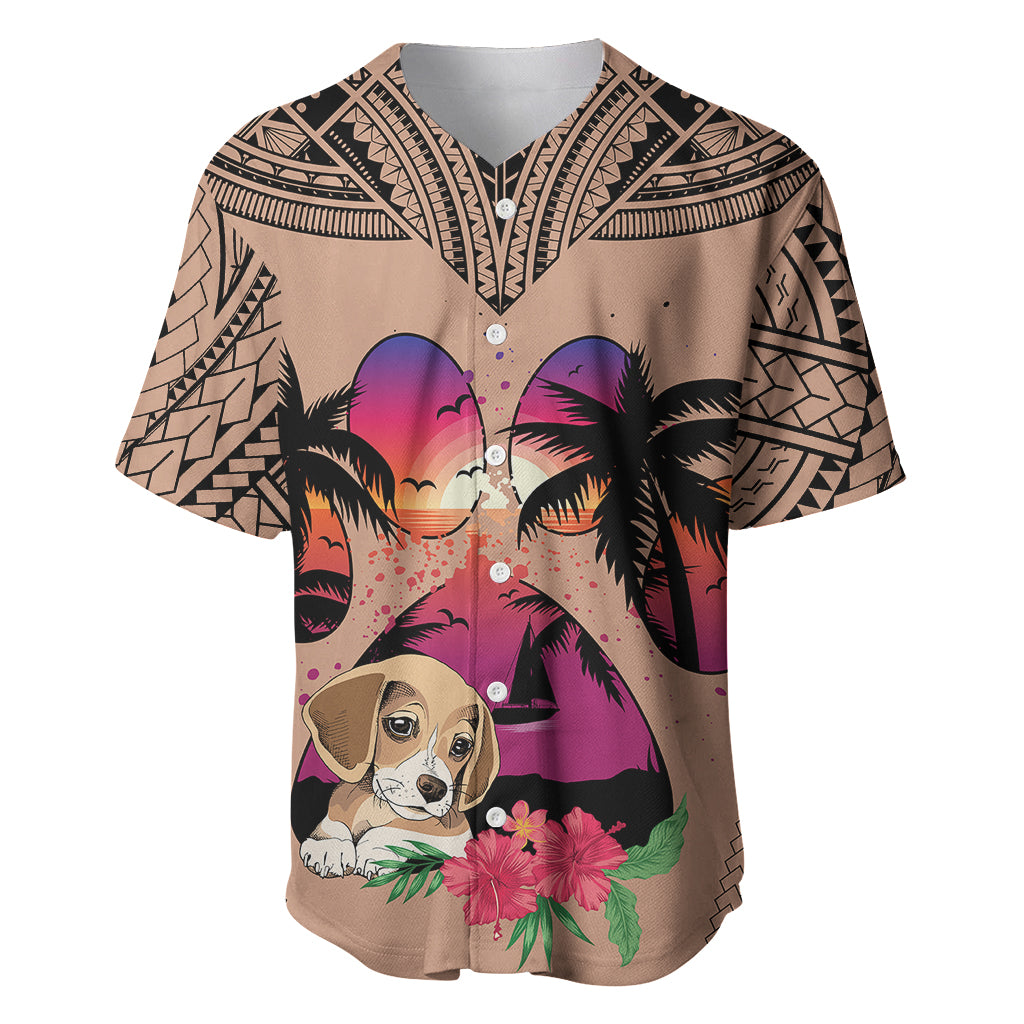 Polynesian Baseball Jersey Dog Lover With Beagle - Sunset At The Beach Brown Ver LT7 - Wonder Print Shop