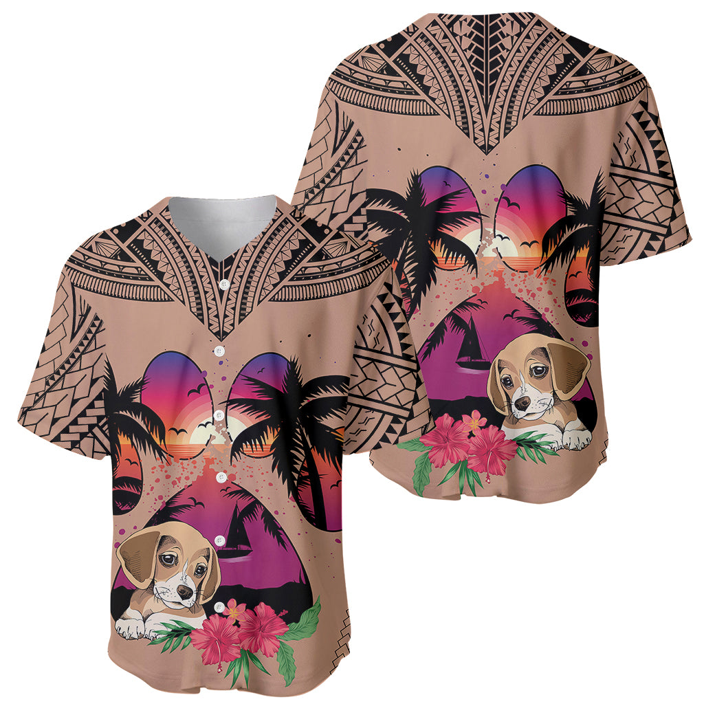 Polynesian Baseball Jersey Dog Lover With Beagle - Sunset At The Beach Brown Ver LT7 - Wonder Print Shop