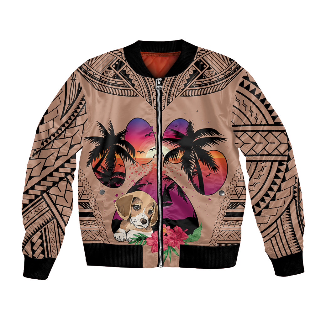 Polynesian Bomber Jacket Dog Lover With Beagle - Sunset At The Beach Brown Ver LT7 - Wonder Print Shop