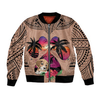 Polynesian Bomber Jacket Dog Lover With Beagle - Sunset At The Beach Brown Ver LT7 - Wonder Print Shop