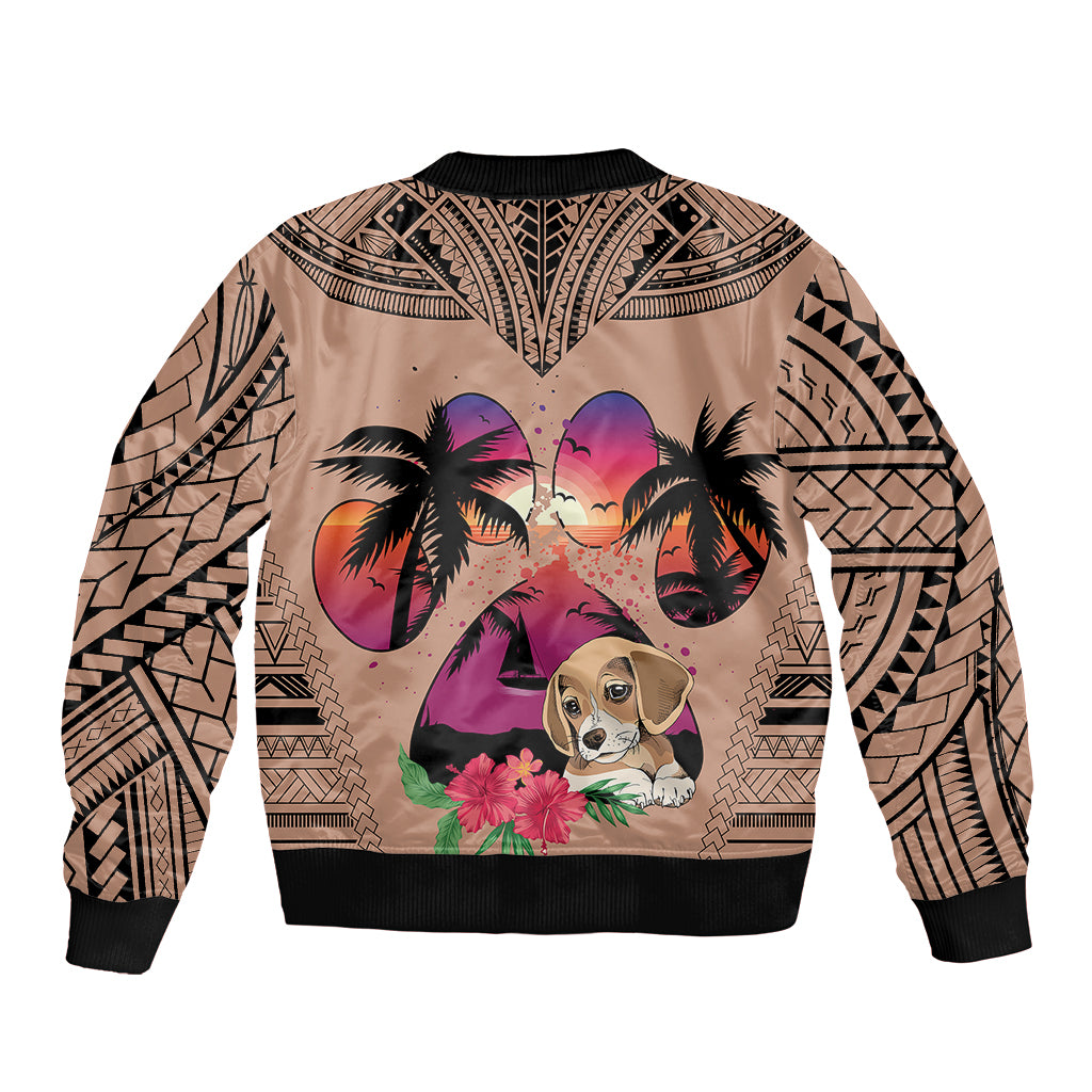 Polynesian Bomber Jacket Dog Lover With Beagle - Sunset At The Beach Brown Ver LT7 - Wonder Print Shop