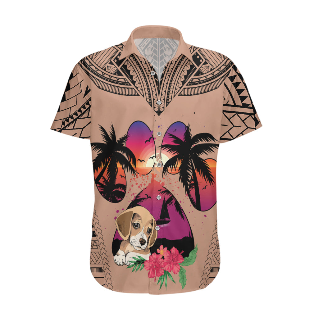 Polynesian Hawaiian Shirt Dog Lover With Beagle - Sunset At The Beach Brown Ver - Wonder Print Shop